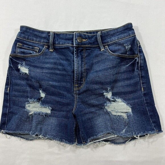 Old Navy High Rise Secret Slim Pockets Raw Hem Georgia Destroy Denim Short Sz 0 - Picture 1 of 12